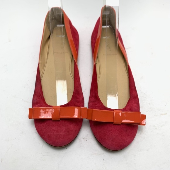 J CREW Made In ITALY Pink Orange Genuine Leather Suede Flats Bow Toe Shoes 6.5 - Picture 5 of 16